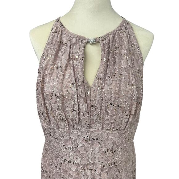 Oleg‎ Cassini Blush Sequin Lace Gown Formal Maxi Dress Evening Glam 14 Elegant - Picture 2 of 12